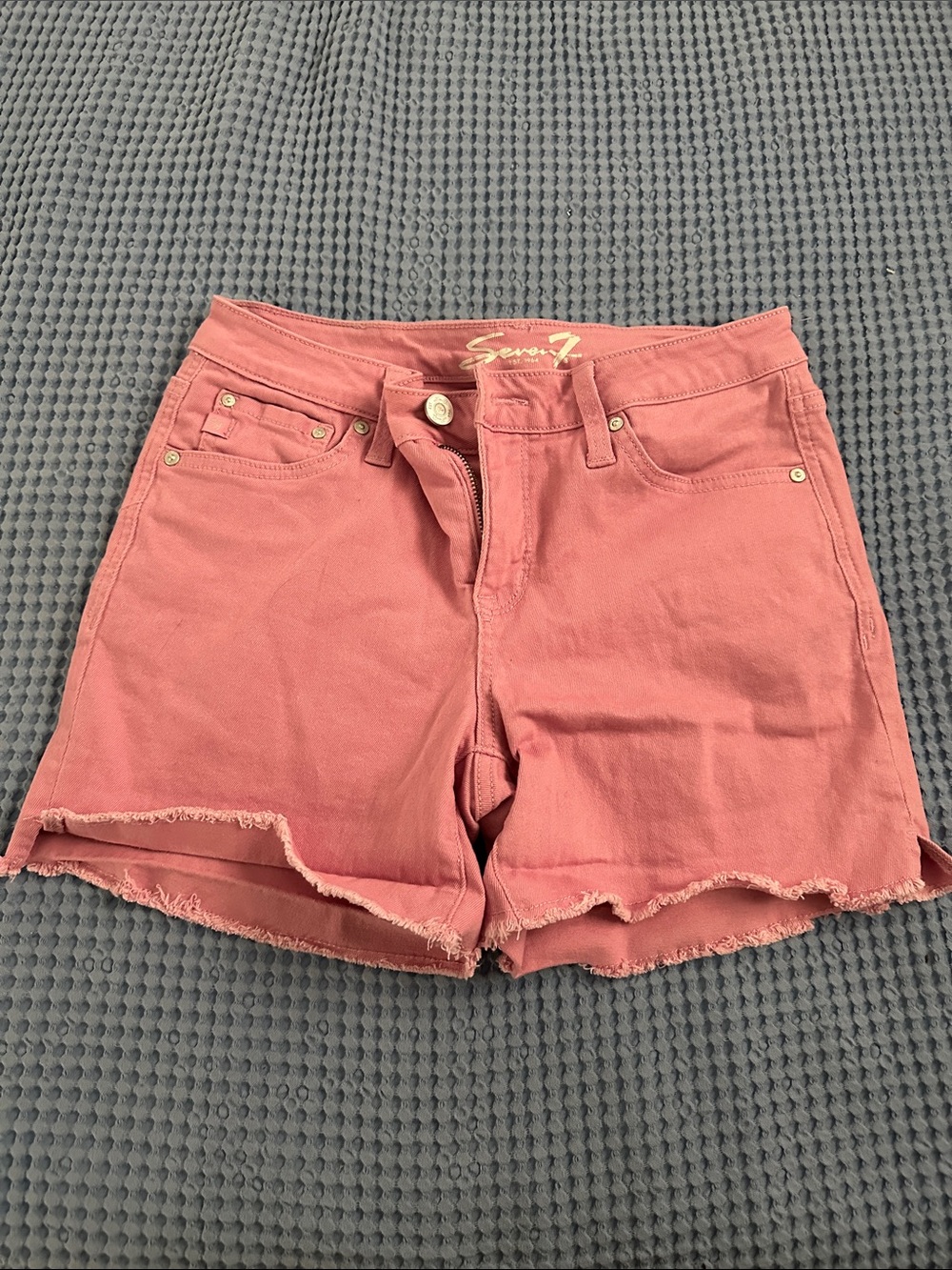 Seven7  Rose-Pink Frayed Hem Denim Shorts